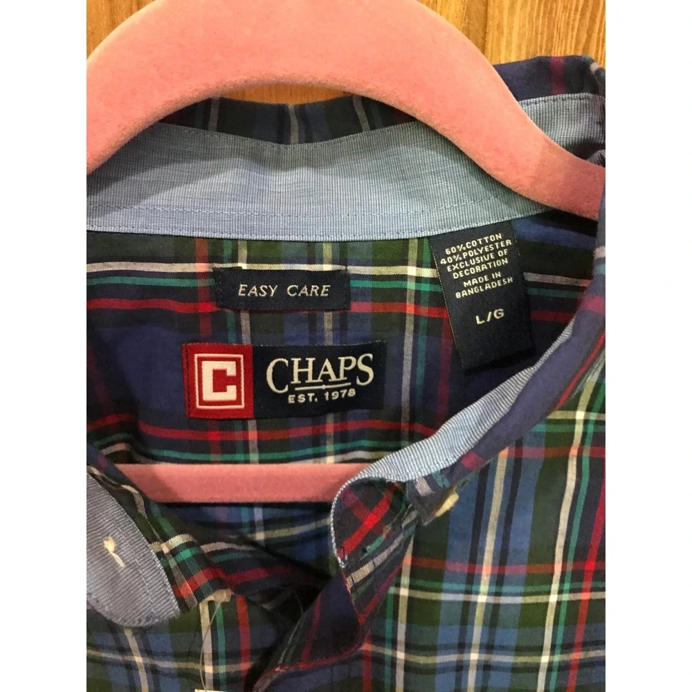 Chaps Mens Easy Care Blue‎ Green Red Plaid Long Sleeve Button Down Shirt NEW L